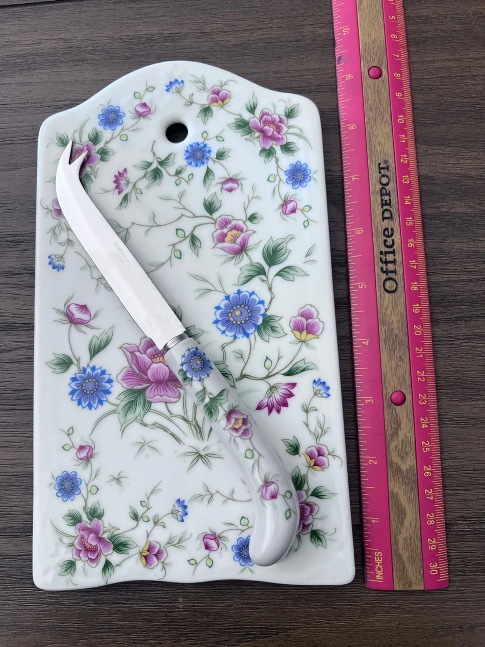 Vintage Floral Ceramic Cheese Board with Matching Floral Knife Japan